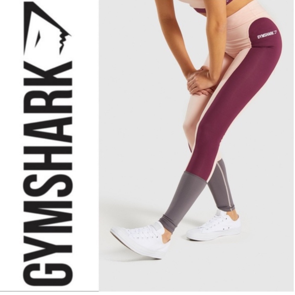 *NWT* Gym Shark Illusion Leggings, Sz M, Dark Ruby/Blush/Slate/Lavender